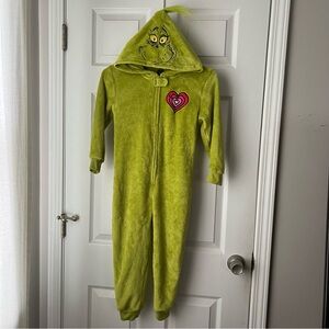 Green Grinch Hooded Onesie with Heart Patch